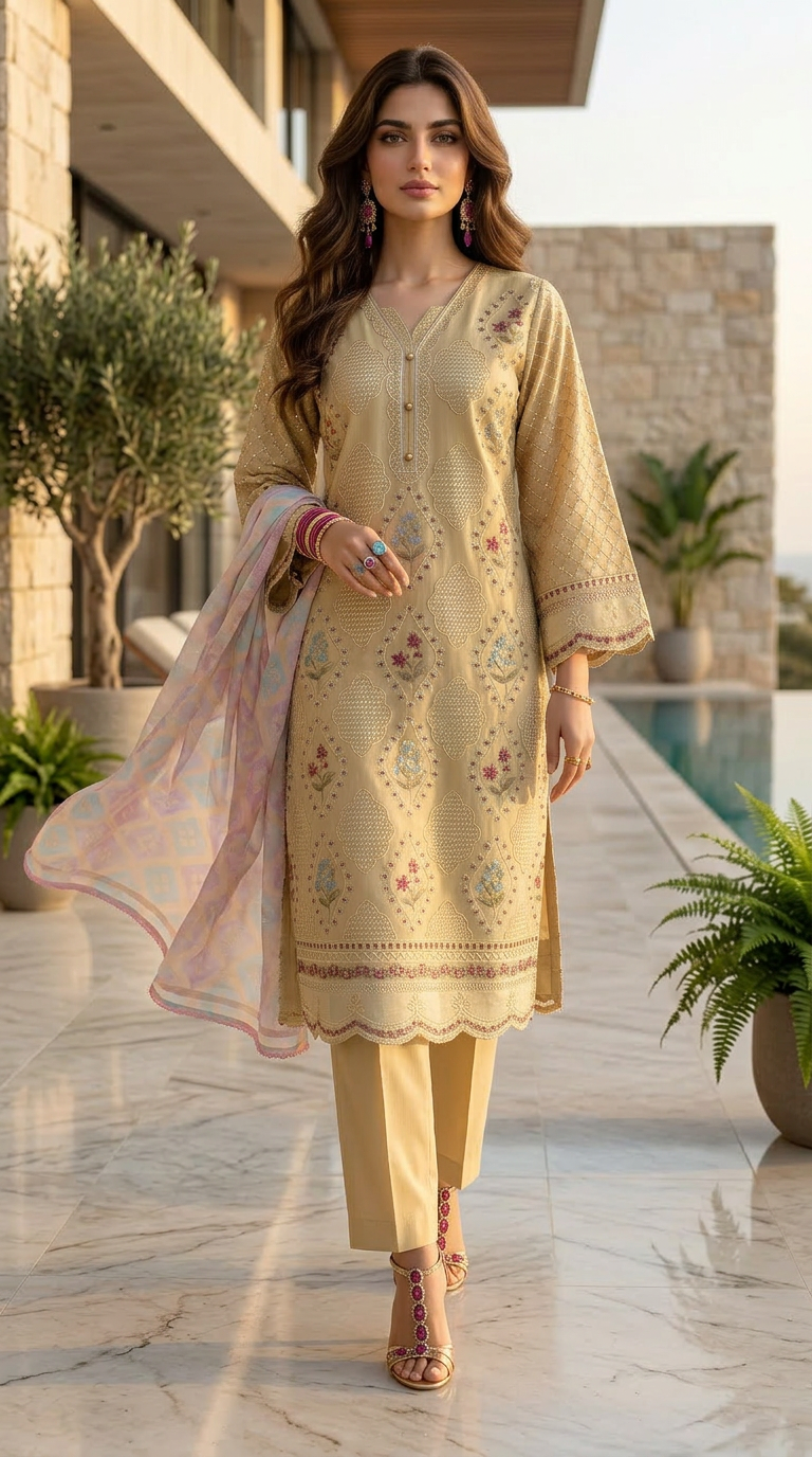 Suroor Chikankari Embroidered Ready to Wear 3 Pcs Dress