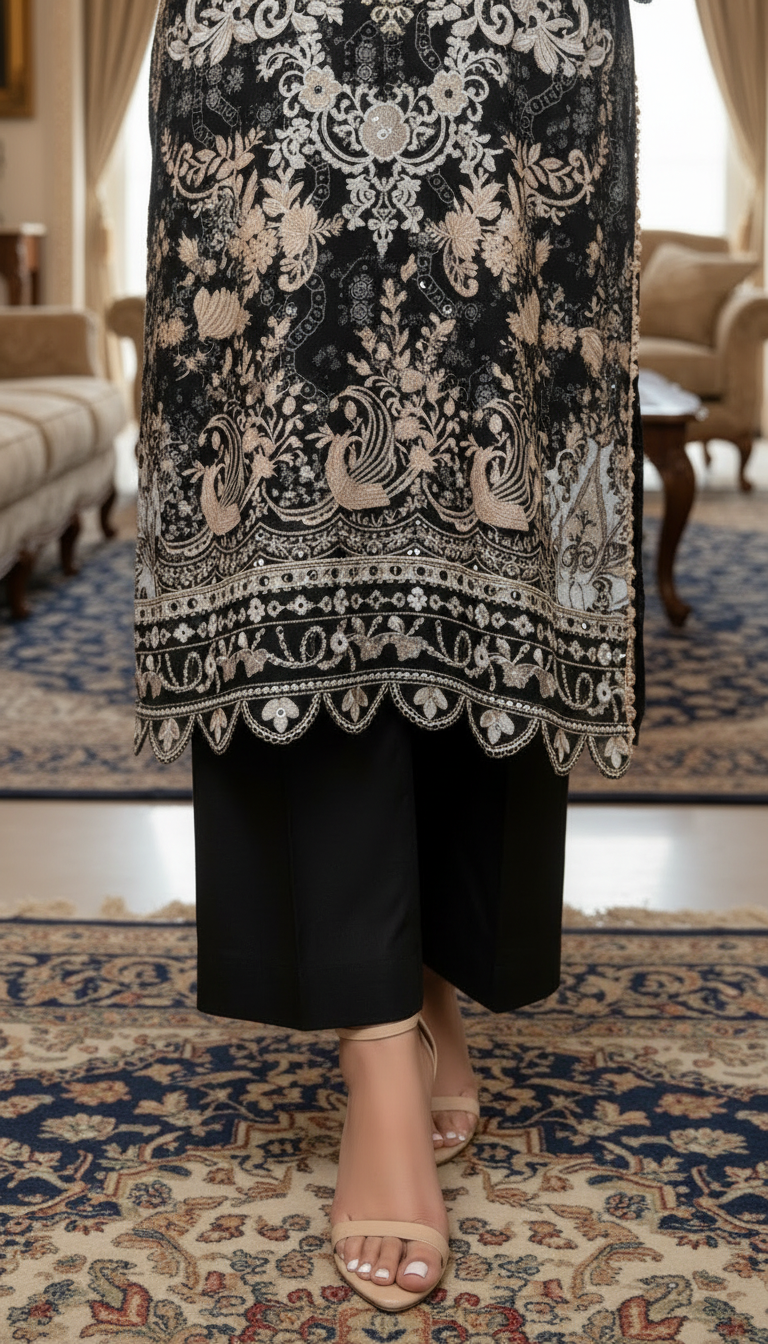Arfa Black Ready to Wear 2 Pcs Embroidered Dress