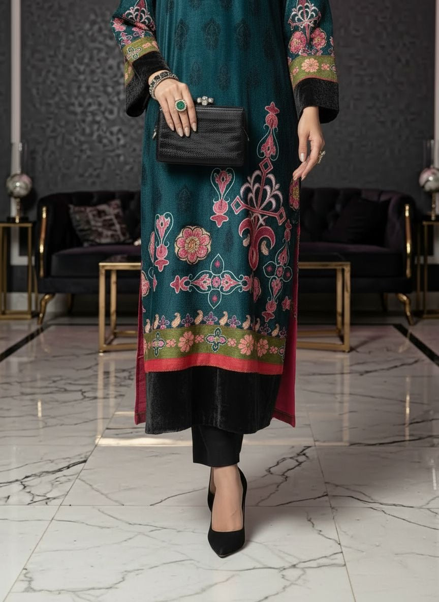 Armaniya Velvet Kaftan Printed 2 Pcs Dress