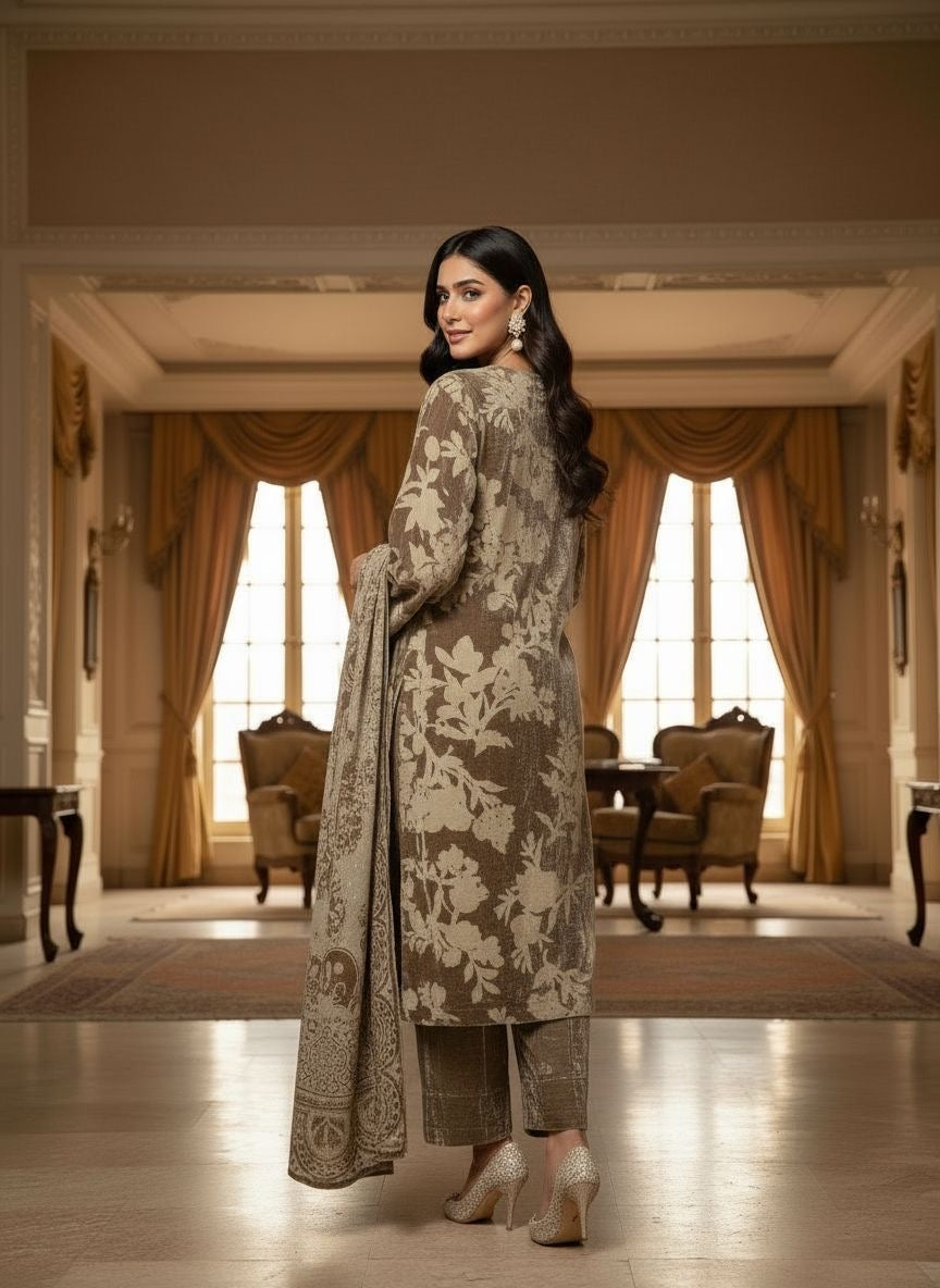 Sehar French Velvet 3 Pcs Dress with Velvet Shawl