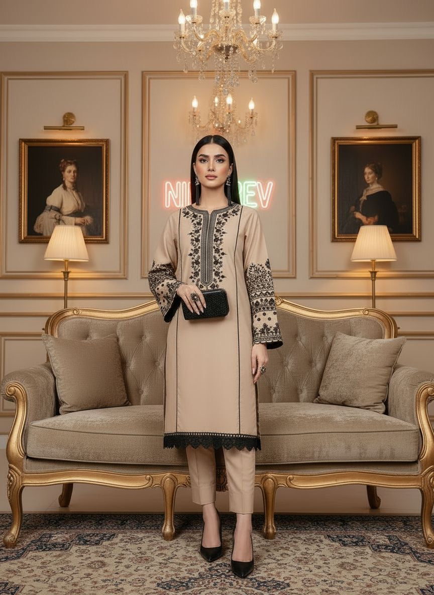 Samina Ready to Wear 3 Pcs Embroidered Dress with Palachi Shawl