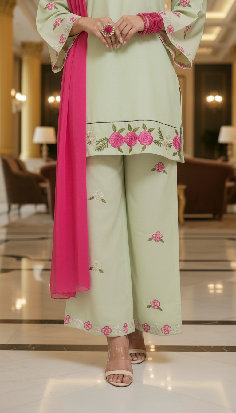 Maham Pistachio Ready to Wear 3 Pcs Embroidered Dress