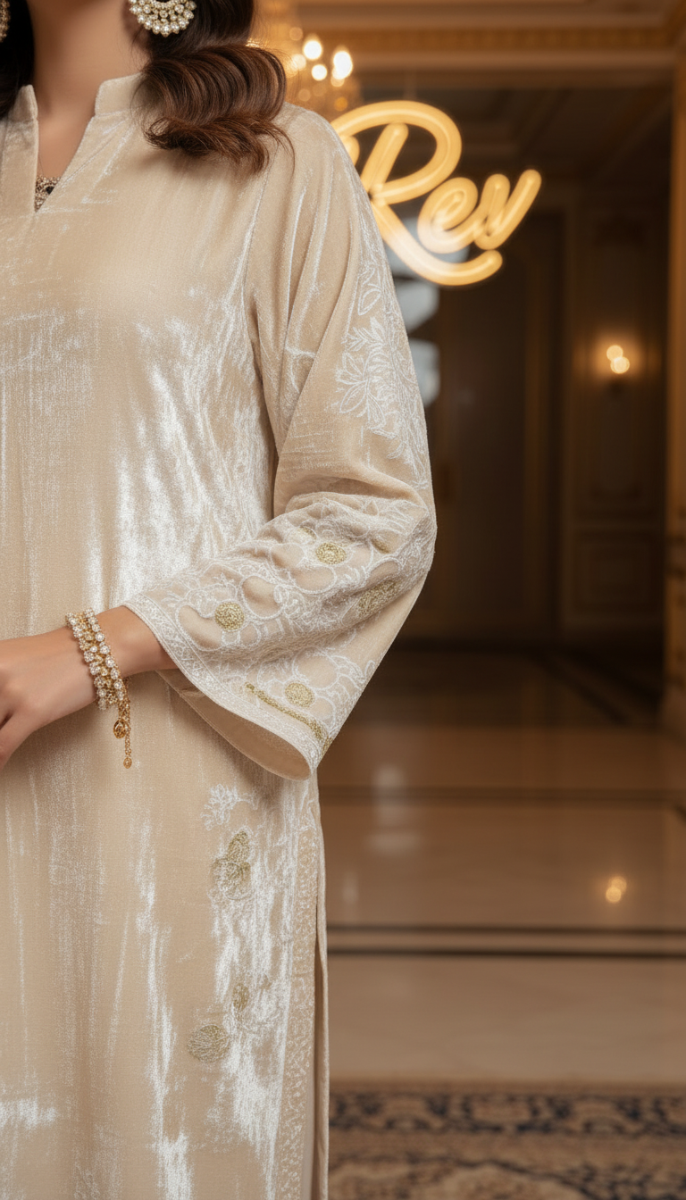 Serena Pearl French Velvet Ready to Wear 3 Pcs Dress with Velvet Shawl