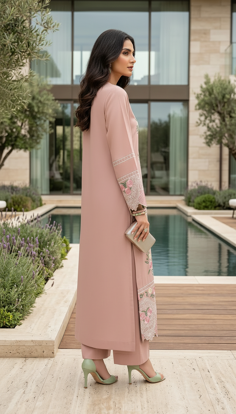 Irwa Pink Ready to Wear 2 Pcs Embroidered Dress