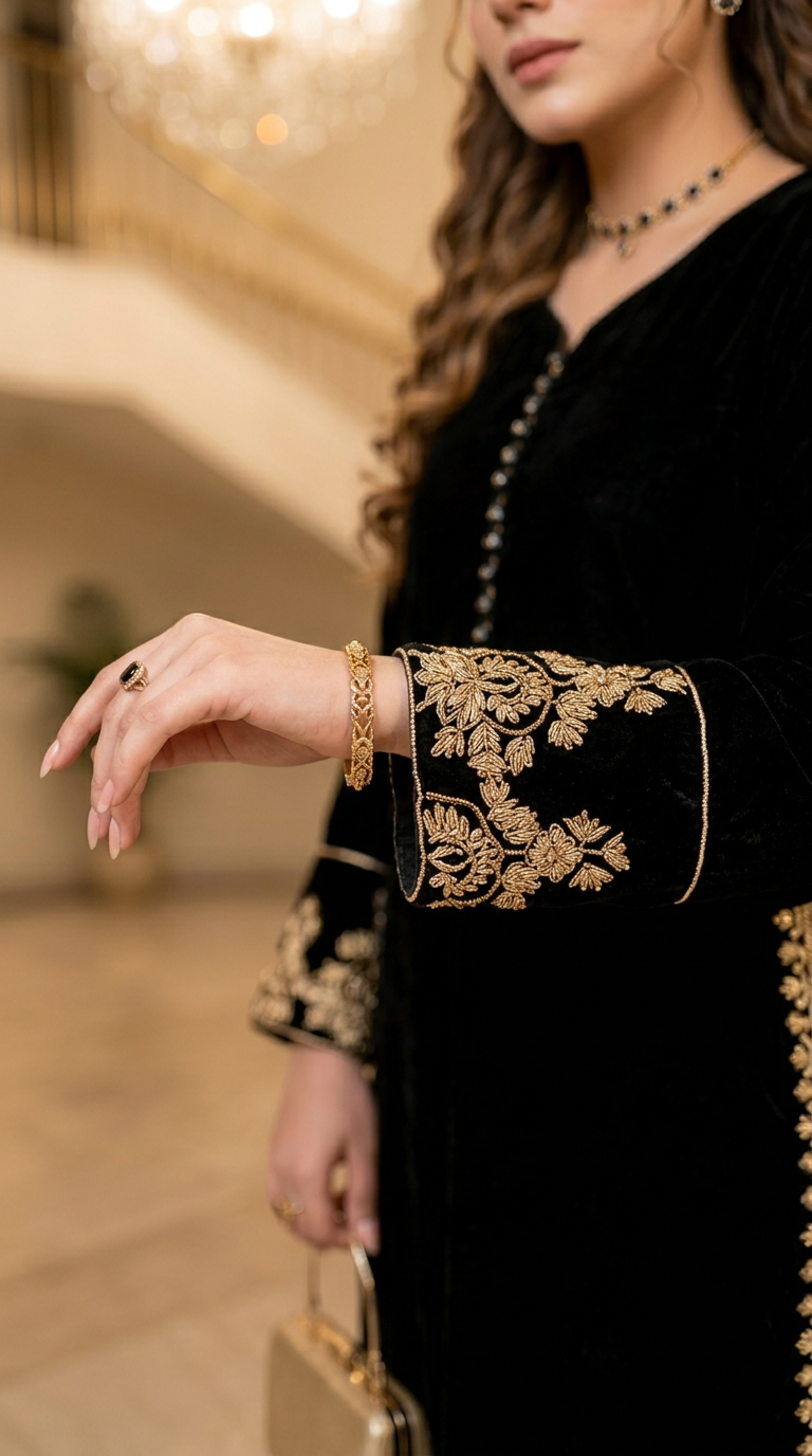Shaab Velvet Ready to Wear 2 Pcs Embroidered Dress