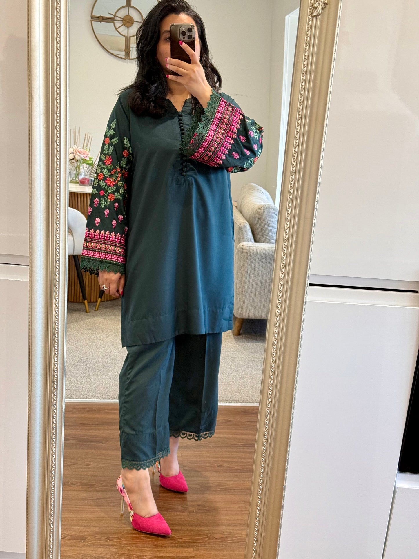 Green Forest Ready to Wear 2 Pcs Embroidered Dress