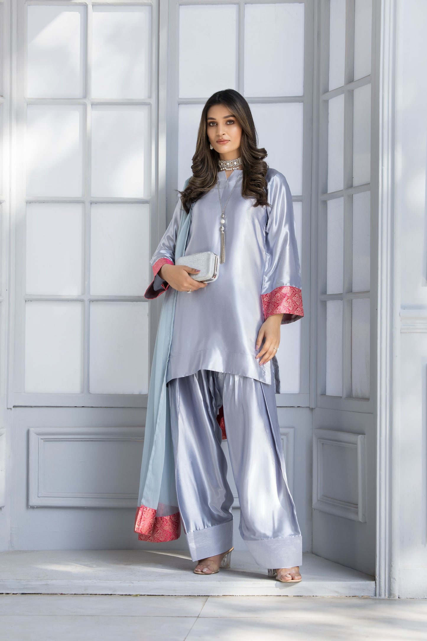 Moon light Glass silk Ready to Wear 3 Pcs Farshi Shalwar Dress