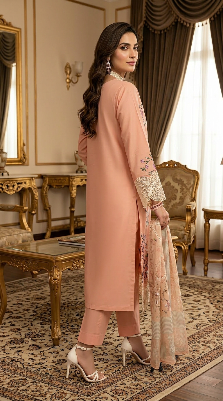 Blush Rose Ready to Wear 3 Pcs Embroidered Dress