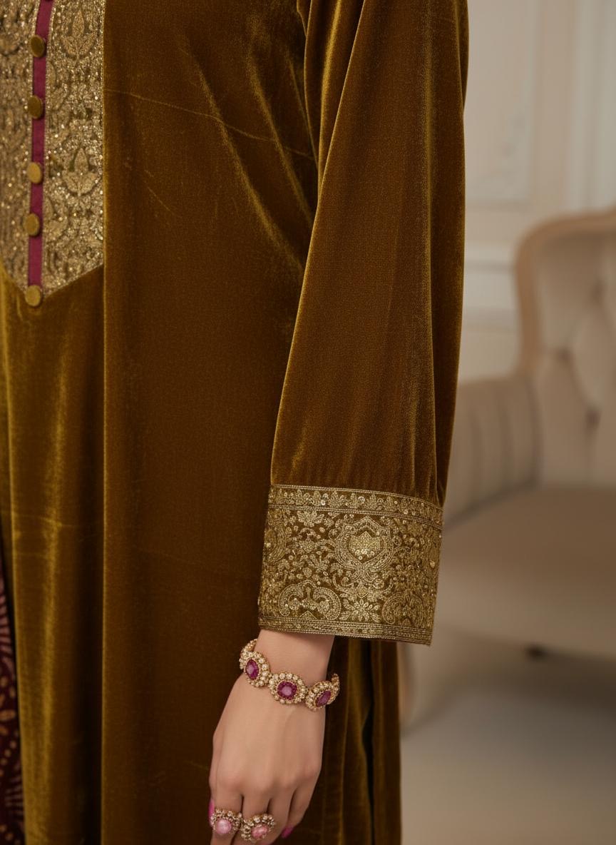 Chamki Velvet Ready to Wear 3 Pcs Dress with Palachi Shawl