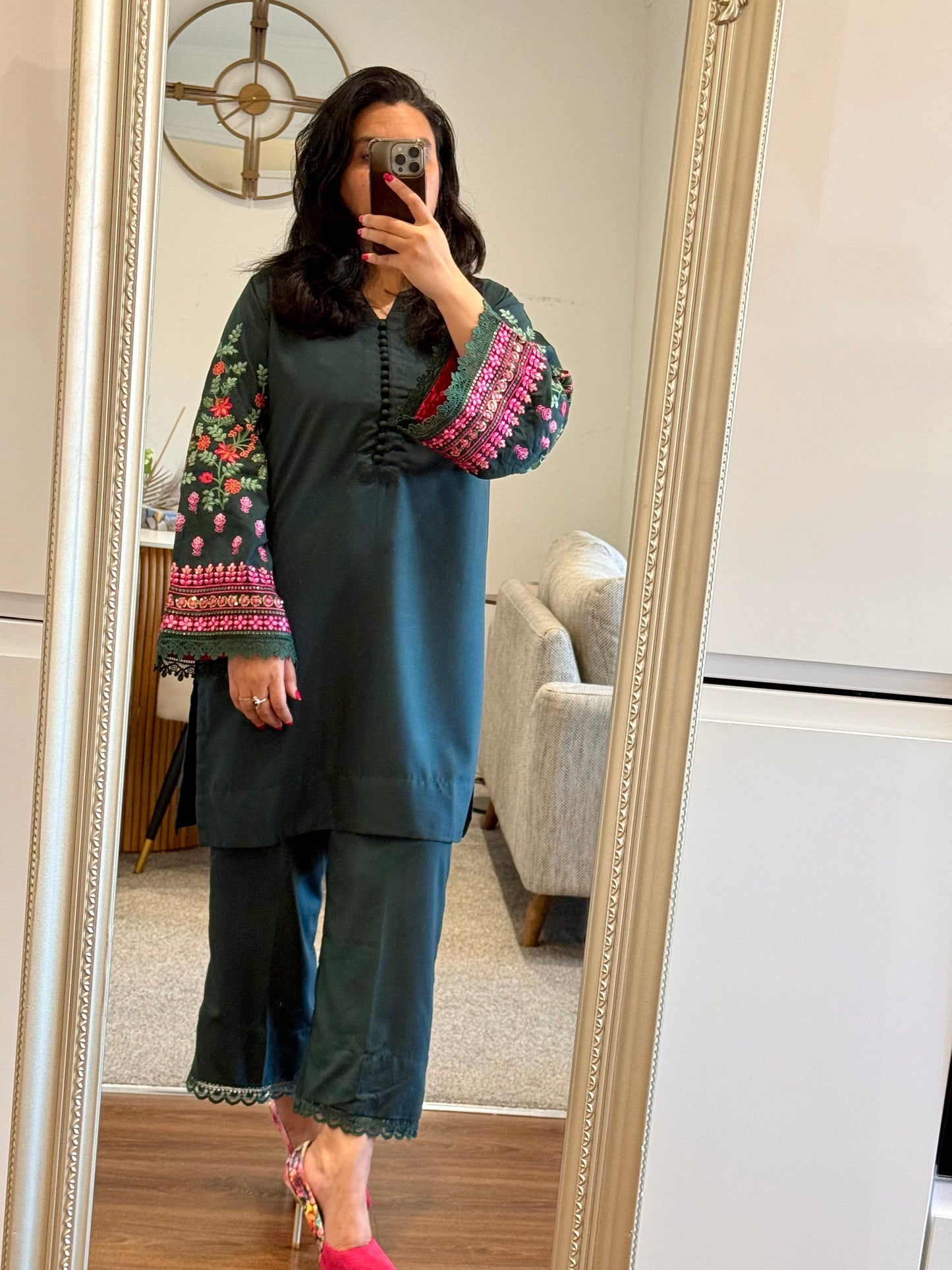 Green Forest Ready to Wear 2 Pcs Embroidered Dress