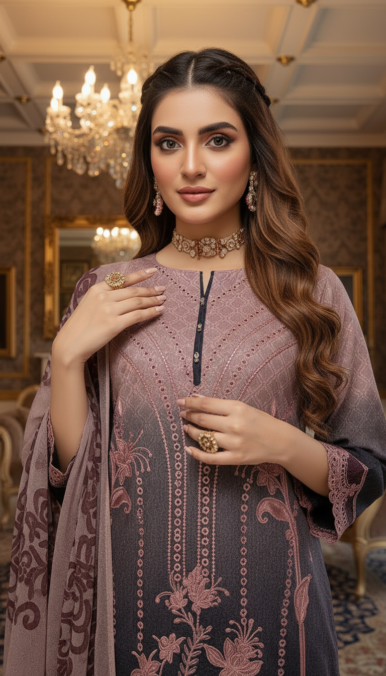 Zark Pink Chikankari Ready to Wear 3 Pcs Dress