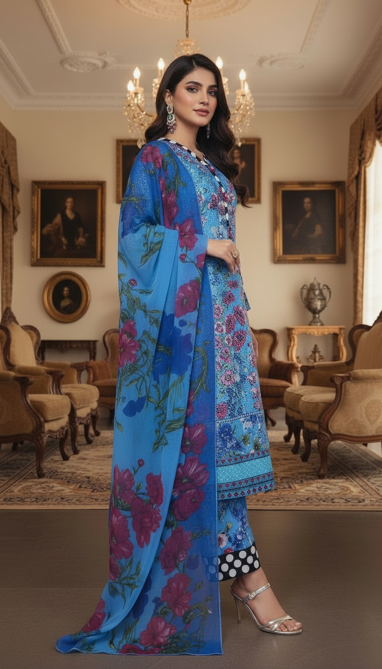 Ferozi Sequins Ready to Wear 3 Pcs Embroidered Dress