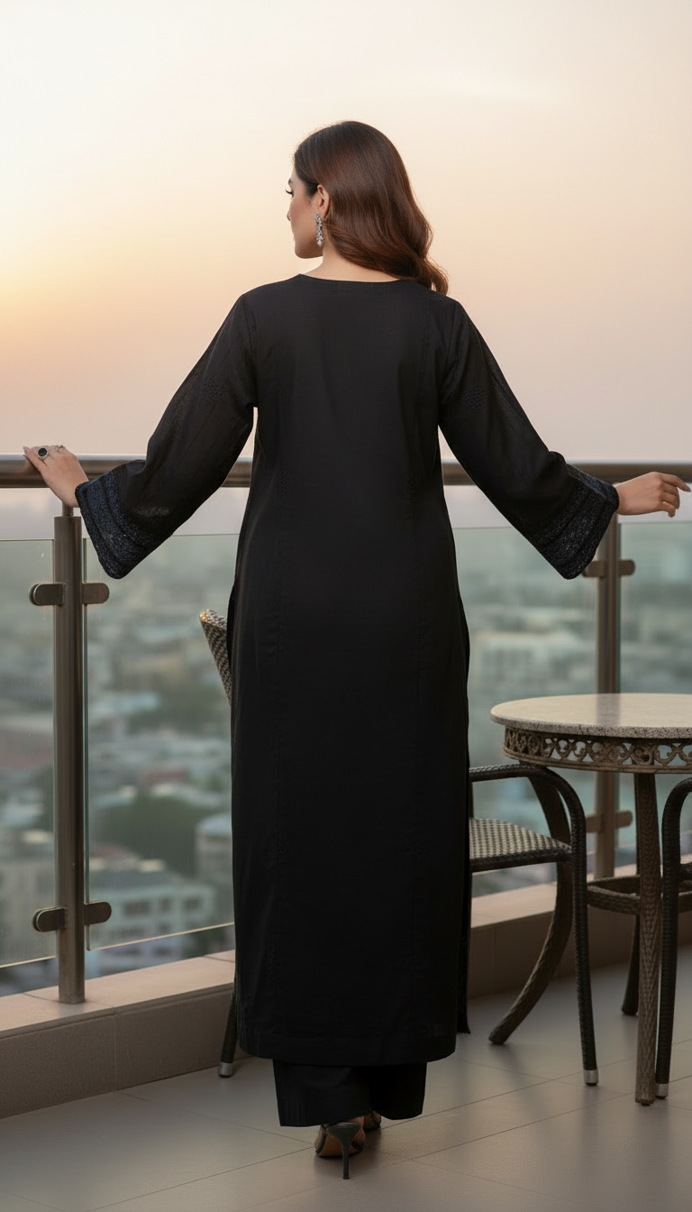 Sitara Black Embroidered 2 Pcs Kaftan