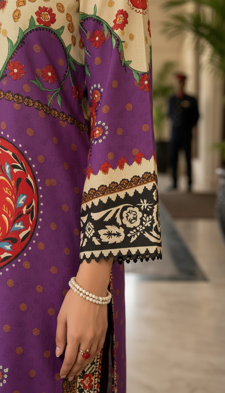 Areej Ready to Wear 3 Pcs Viscose Dress with Silk dopatta