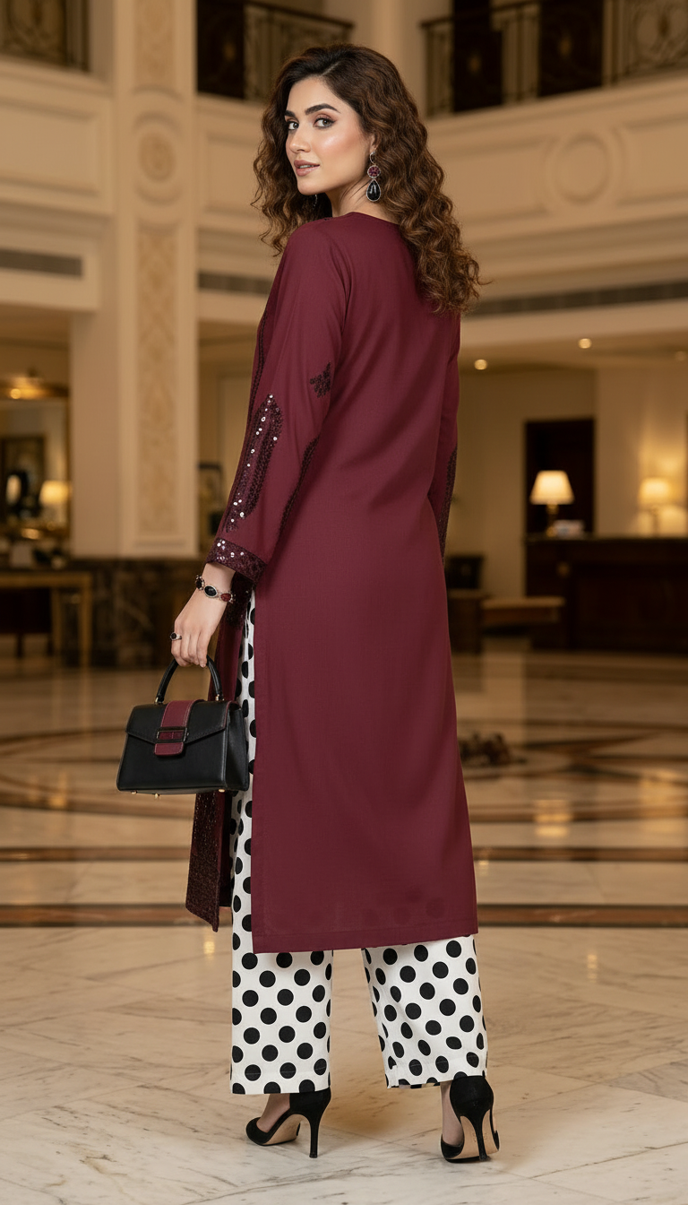 Lush Maroon fully embroidered 2 Pcs Dress