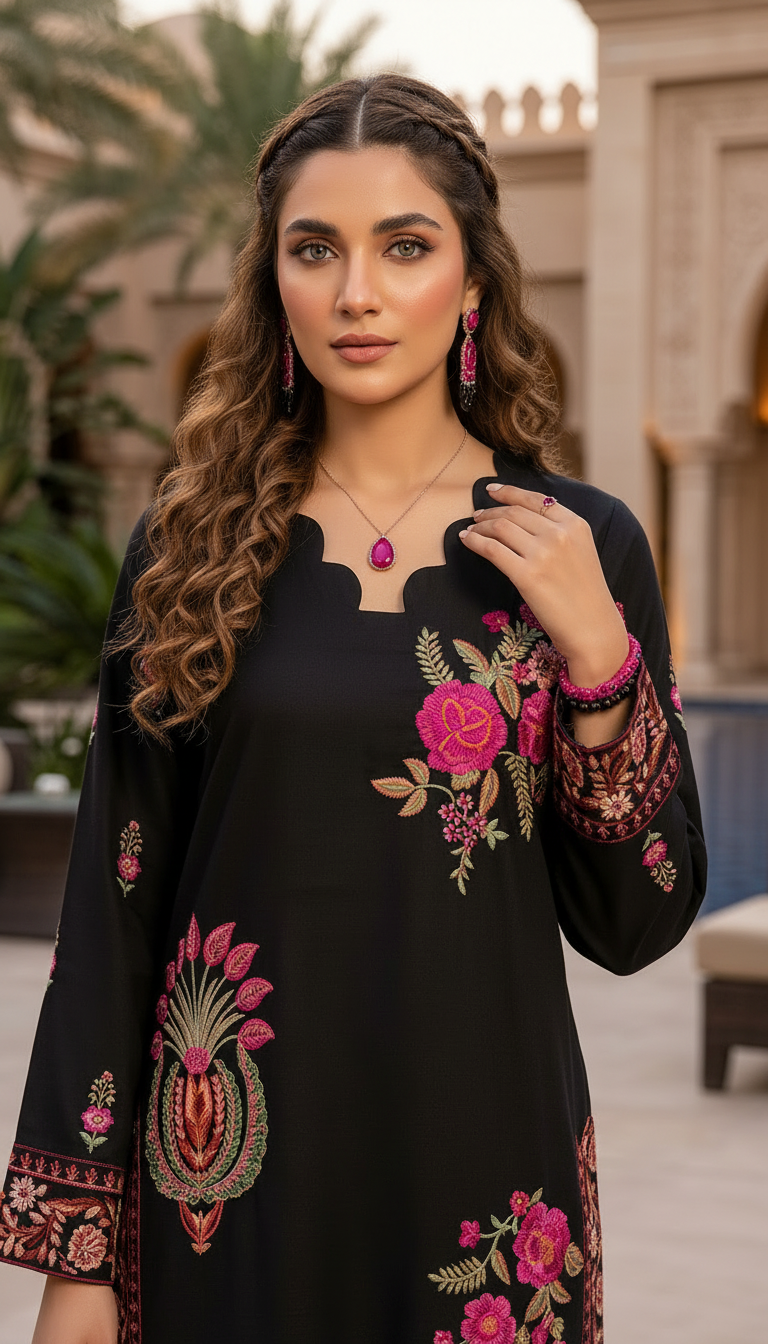 Peggy Black Multicolour Fully Embroidered 2 Pcs Dress