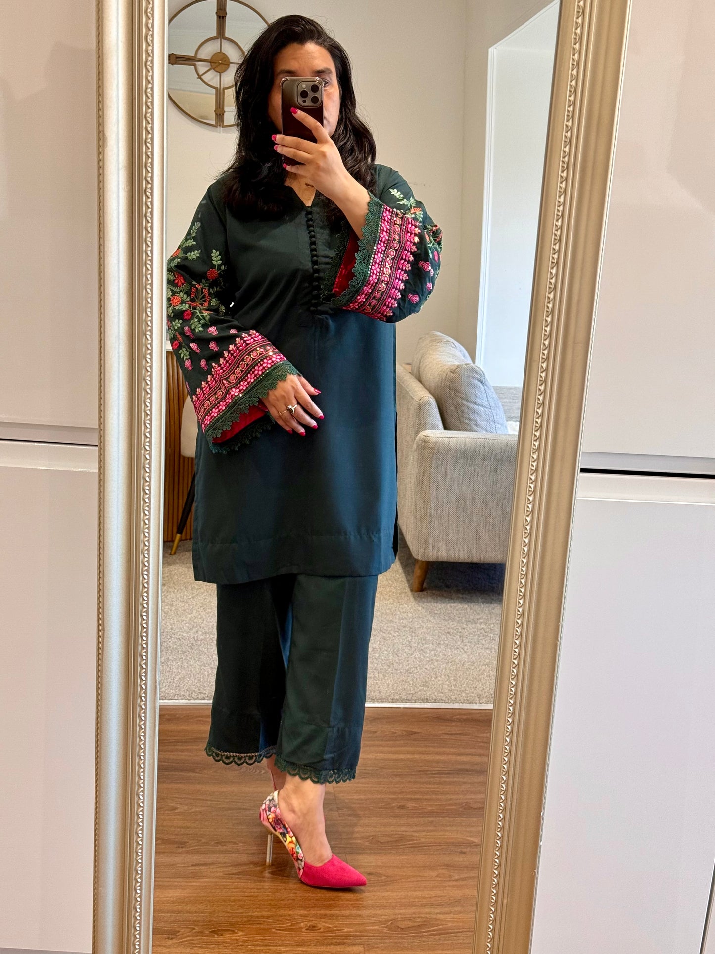 Green Forest Ready to Wear 2 Pcs Embroidered Dress