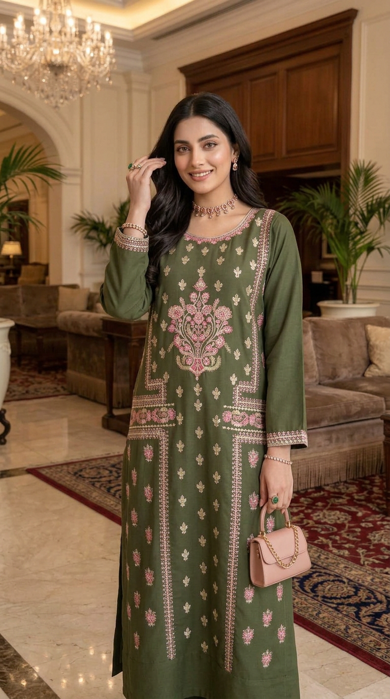 Naksh Green Ready to Wear 2 Pcs Embroidered Dress