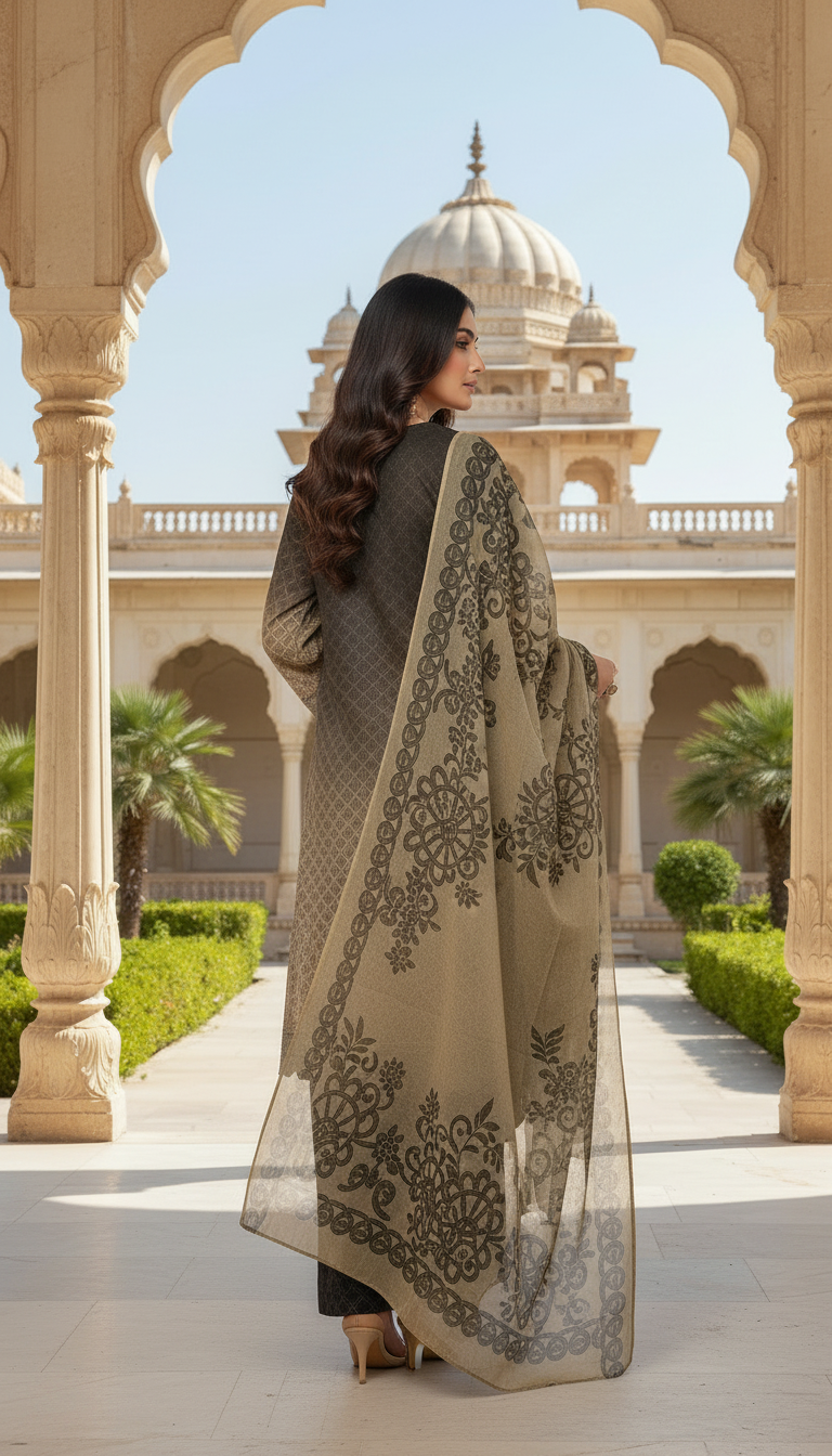 Kiana Brown chikankari Ready to wear 3 Pcs Dress
