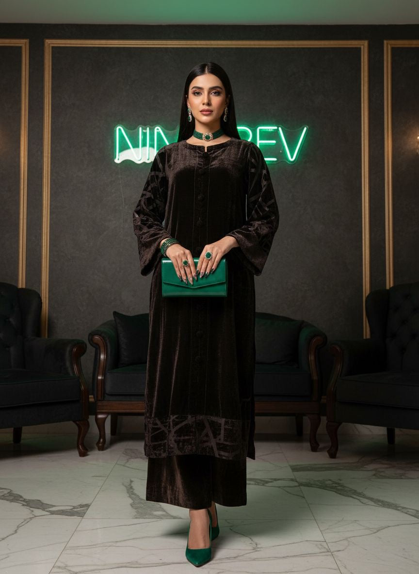 Rabeka Brown Velvet co ord Set
