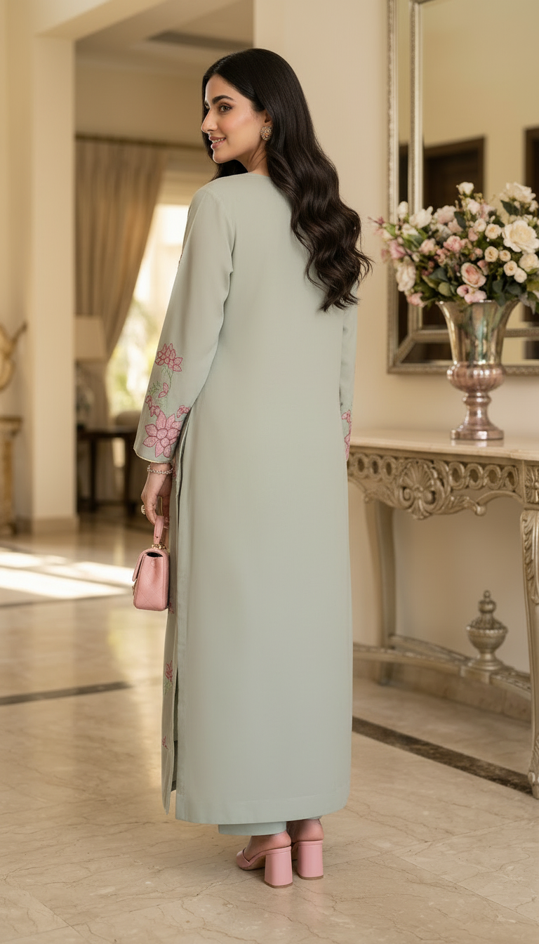 Akasha Flower Embroidered 2 Pcs Kaftan Dress