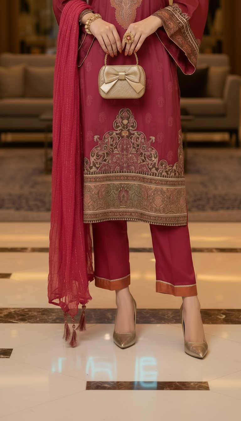 Esra Tussar Silk Pink Ready to Wear 3 Pcs Dress