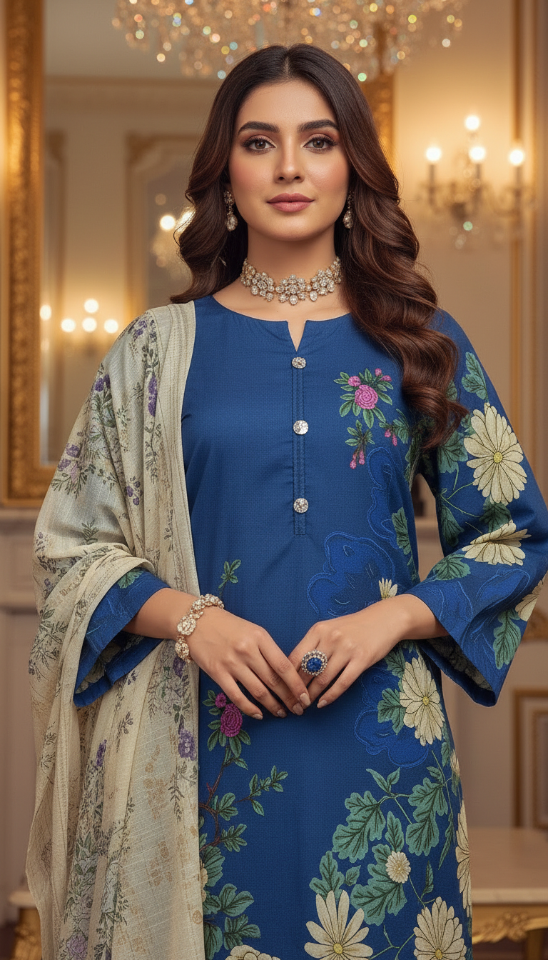 Blue Bahar Ready to Wear 3 Pcs Lawn Dress
