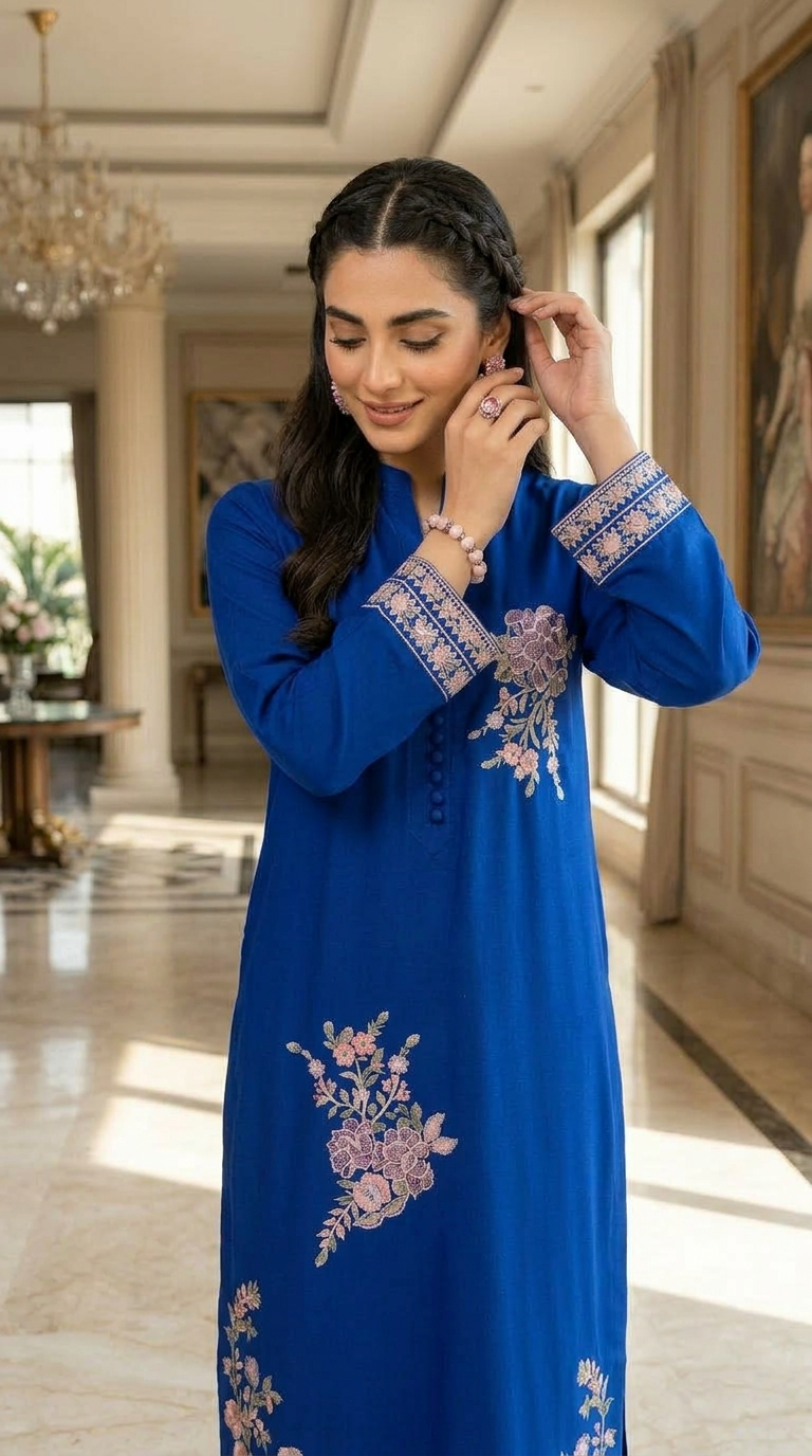 Royalty blue Embroidered 2 Pcs Dress