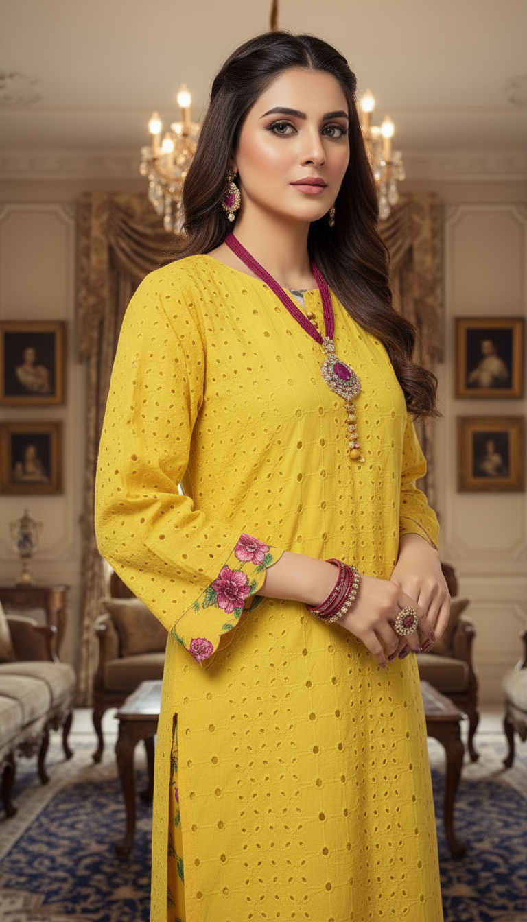 Sun Flower Chikankari Embroidered 2 Pcs Dress