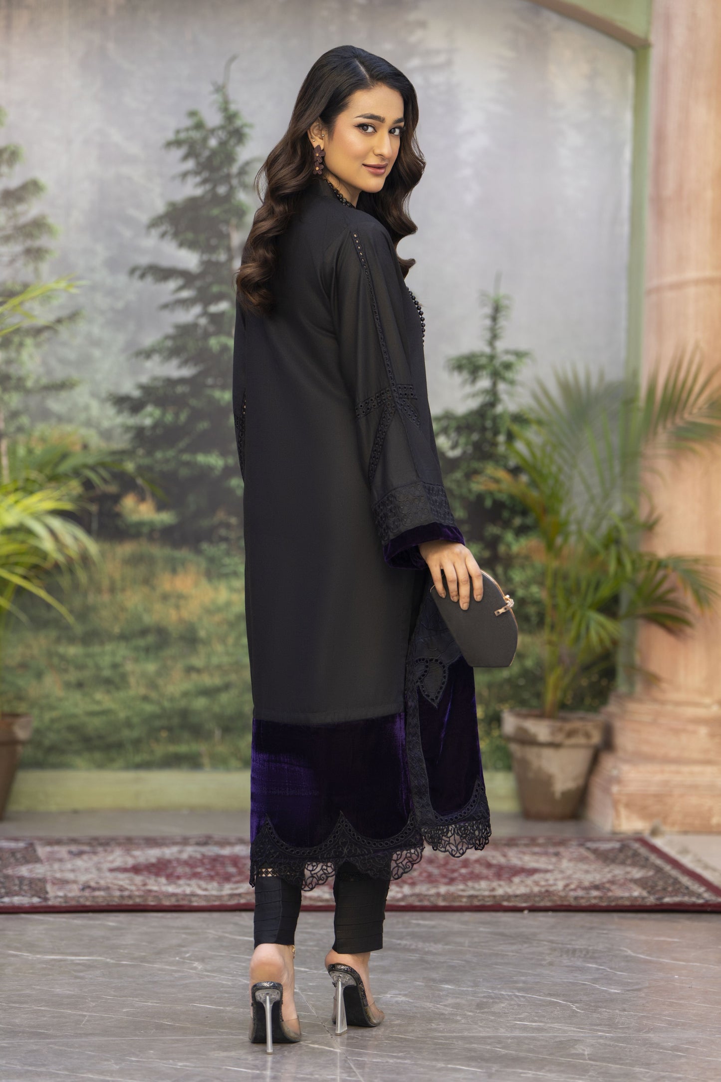 Black&Purple Ready to Wear Embroidered 2 Pcs Dress