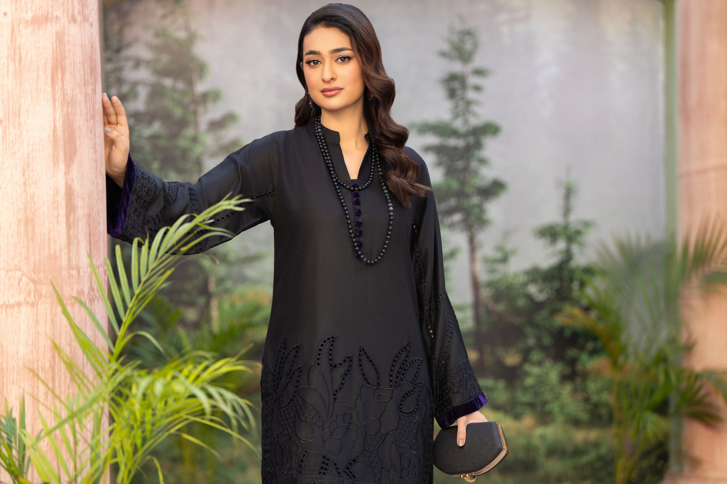 Black&Purple Ready to Wear Embroidered 2 Pcs Dress