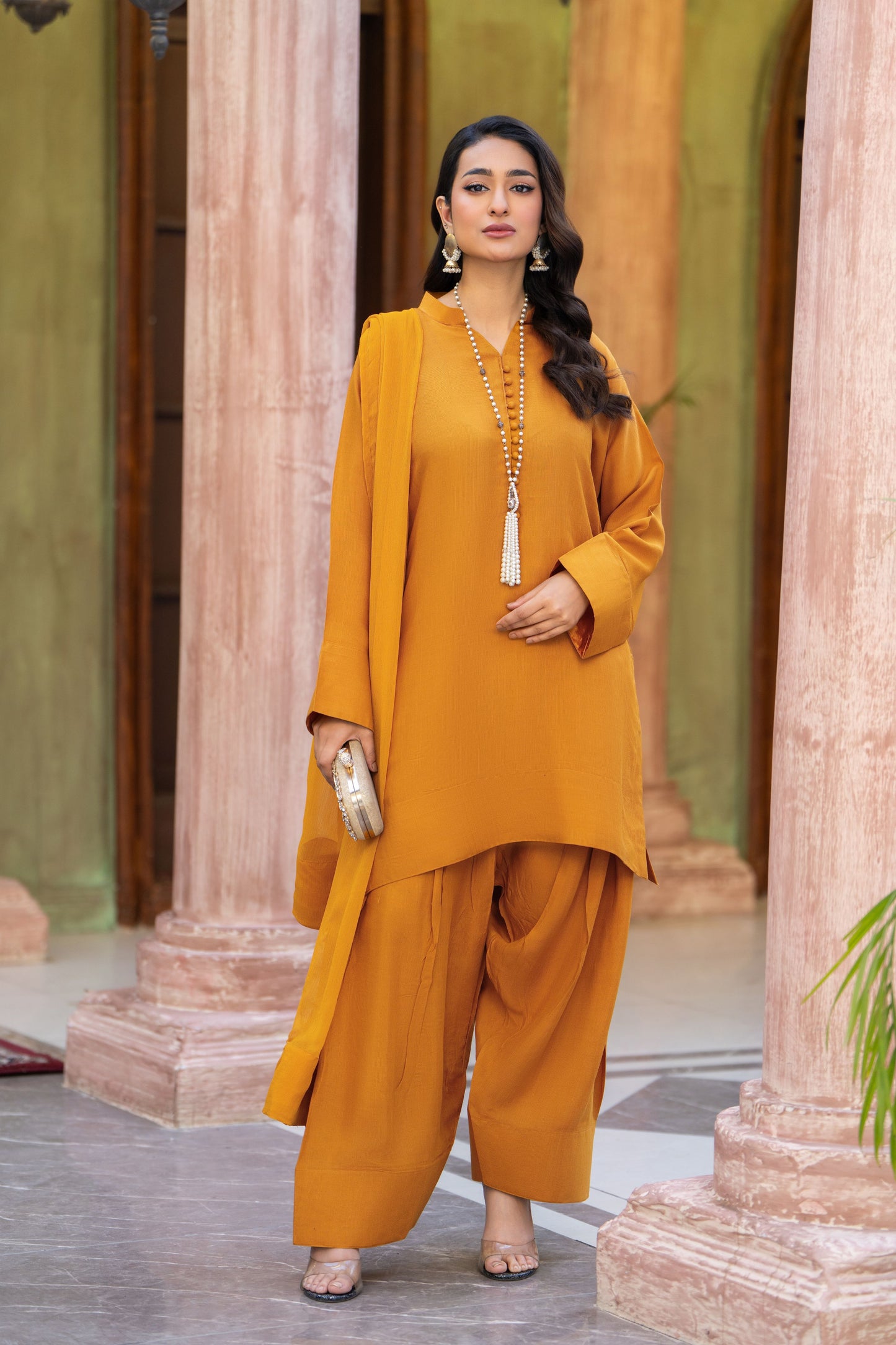 Mustard Elegance Ready to Wear 3 Pcs Raw Silk Dress