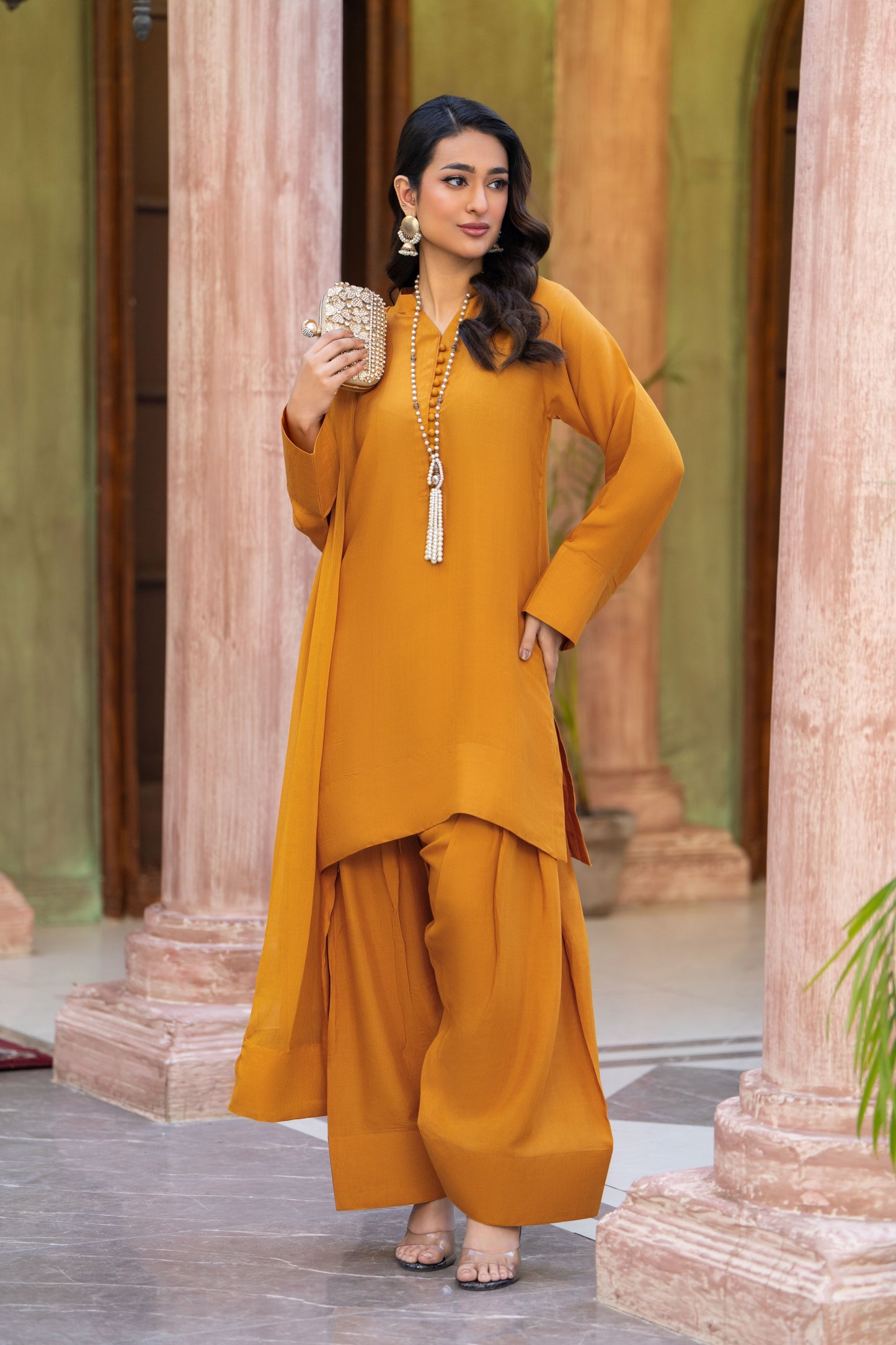 Mustard Elegance Ready to Wear 3 Pcs Raw Silk Dress