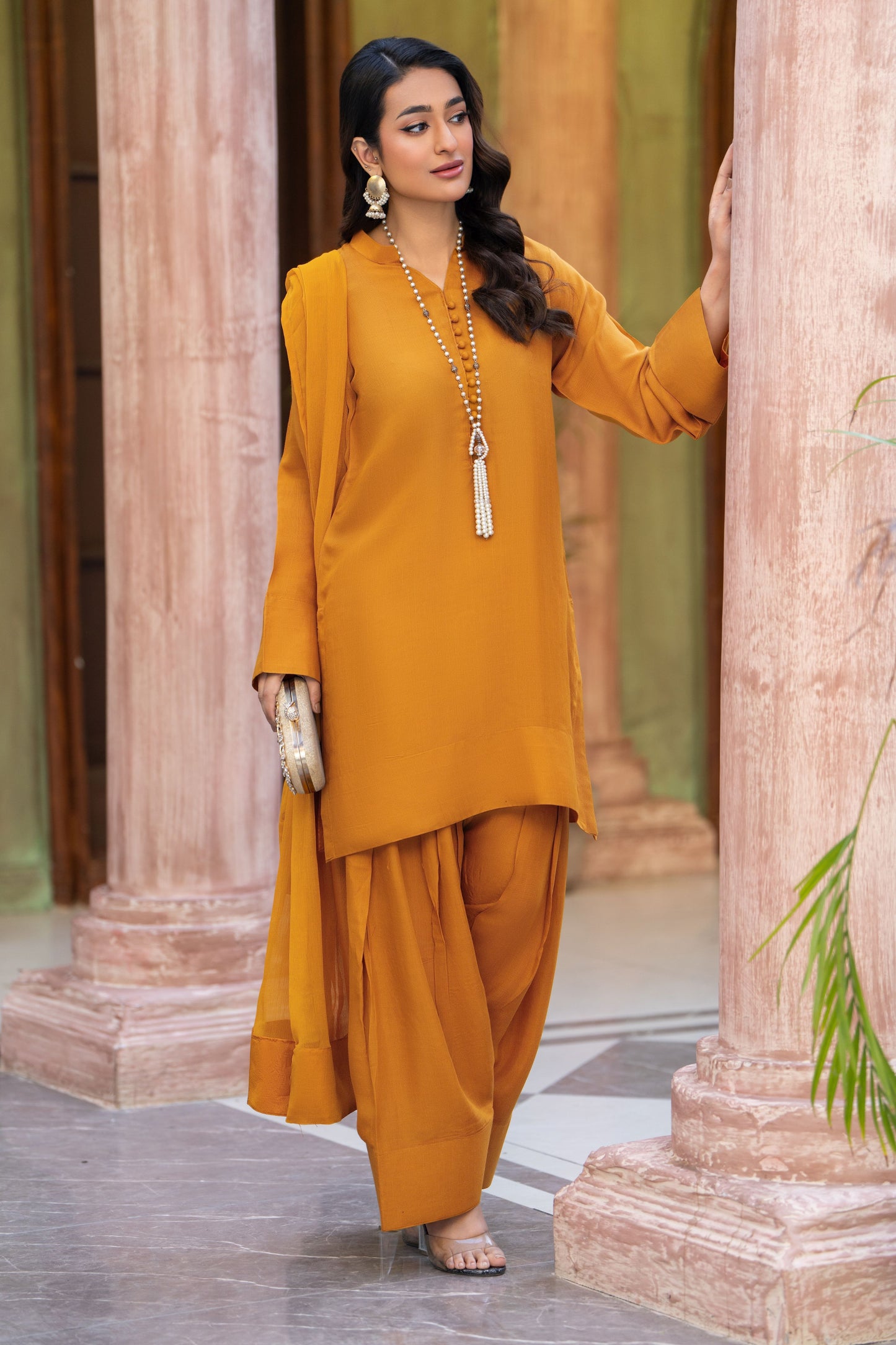 Mustard Elegance Ready to Wear 3 Pcs Raw Silk Dress