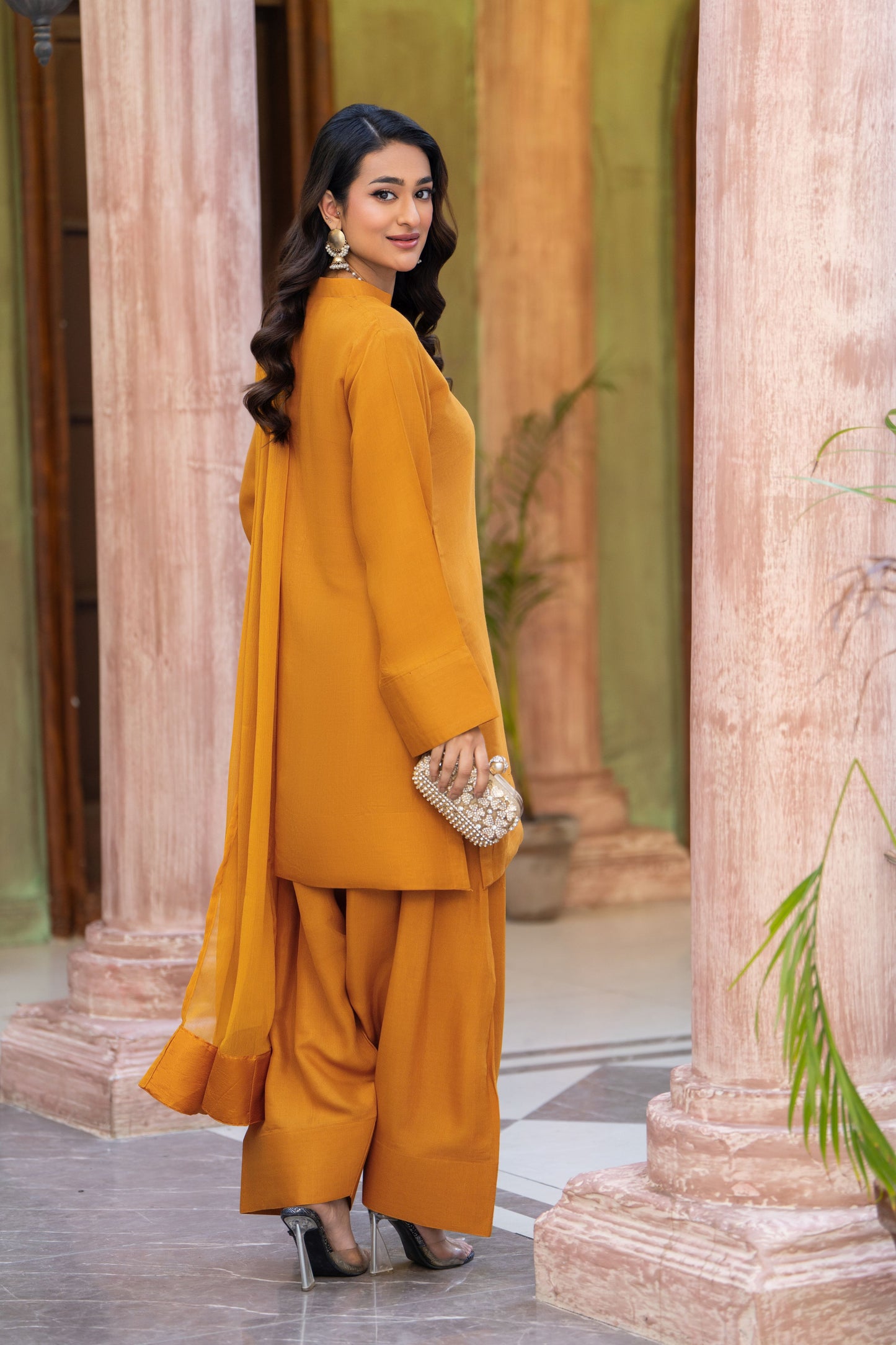 Mustard Elegance Ready to Wear 3 Pcs Raw Silk Dress