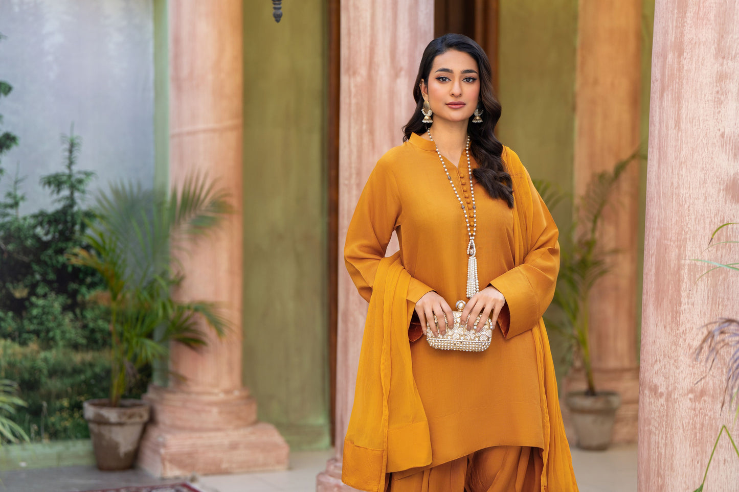 Mustard Elegance Ready to Wear 3 Pcs Raw Silk Dress