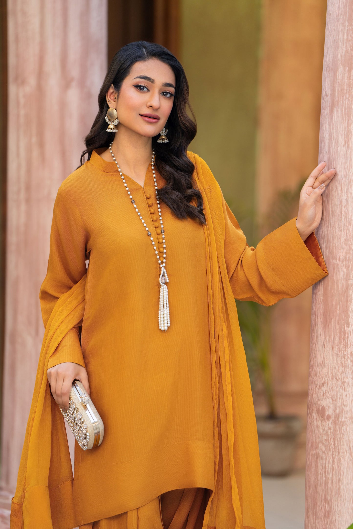 Mustard Elegance Ready to Wear 3 Pcs Raw Silk Dress