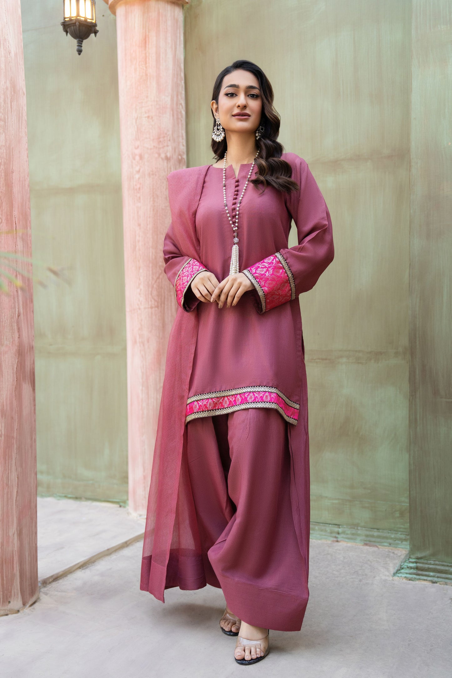 Pretty Pink Ready to Wear 3 Pcs Raw Silk Dress