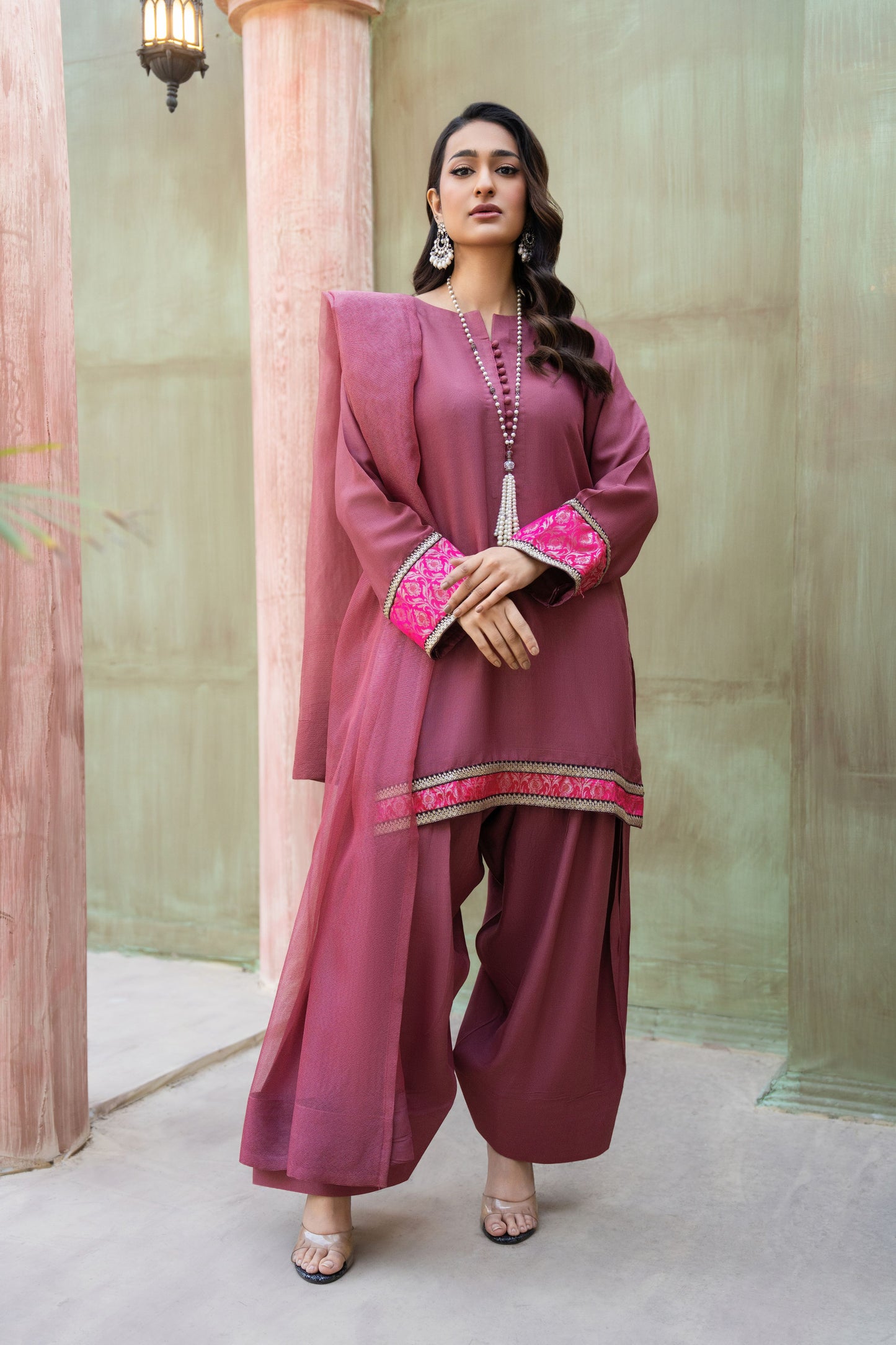 Pretty Pink Ready to Wear 3 Pcs Raw Silk Dress