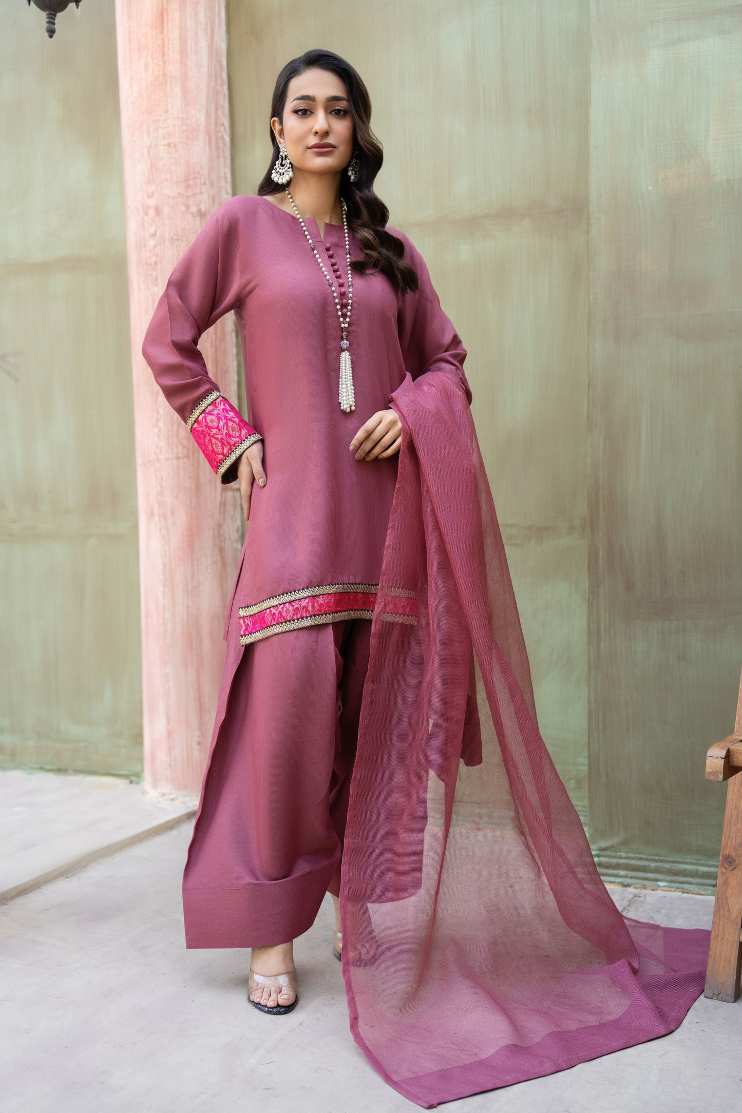 Pretty Pink Ready to Wear 3 Pcs Raw Silk Dress