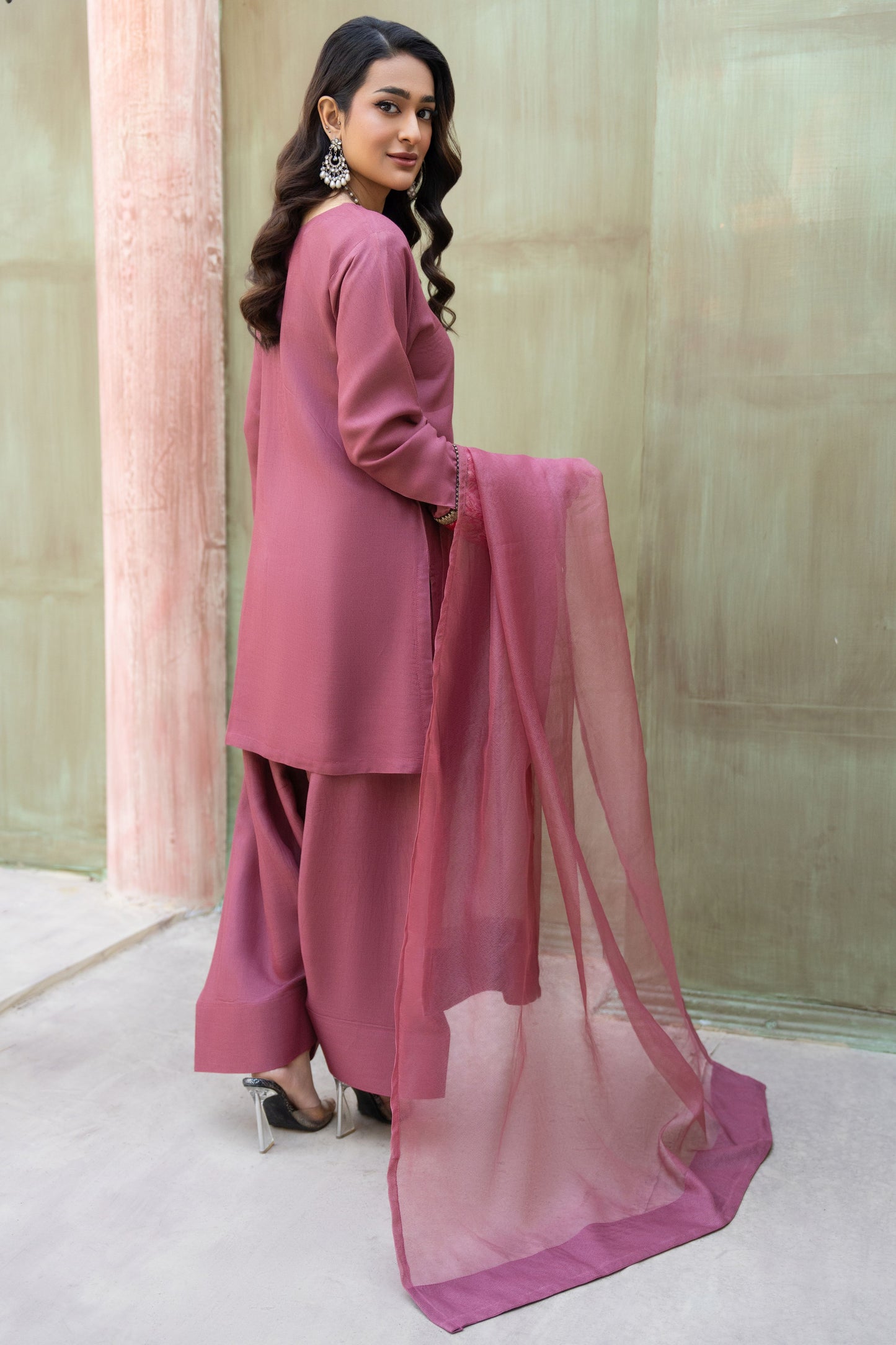 Pretty Pink Ready to Wear 3 Pcs Raw Silk Dress