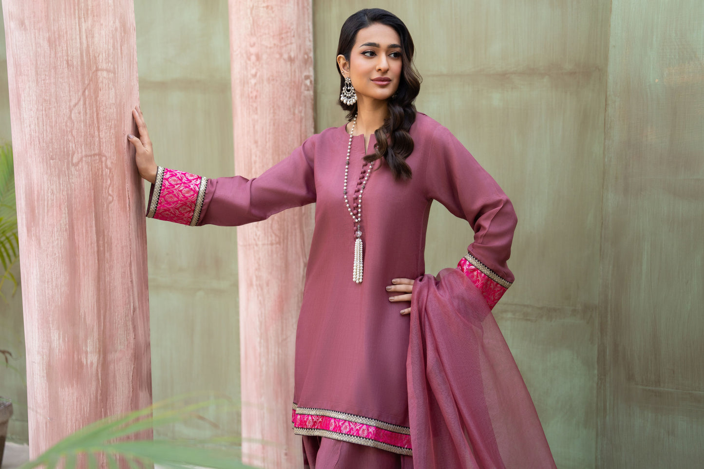 Pretty Pink Ready to Wear 3 Pcs Raw Silk Dress