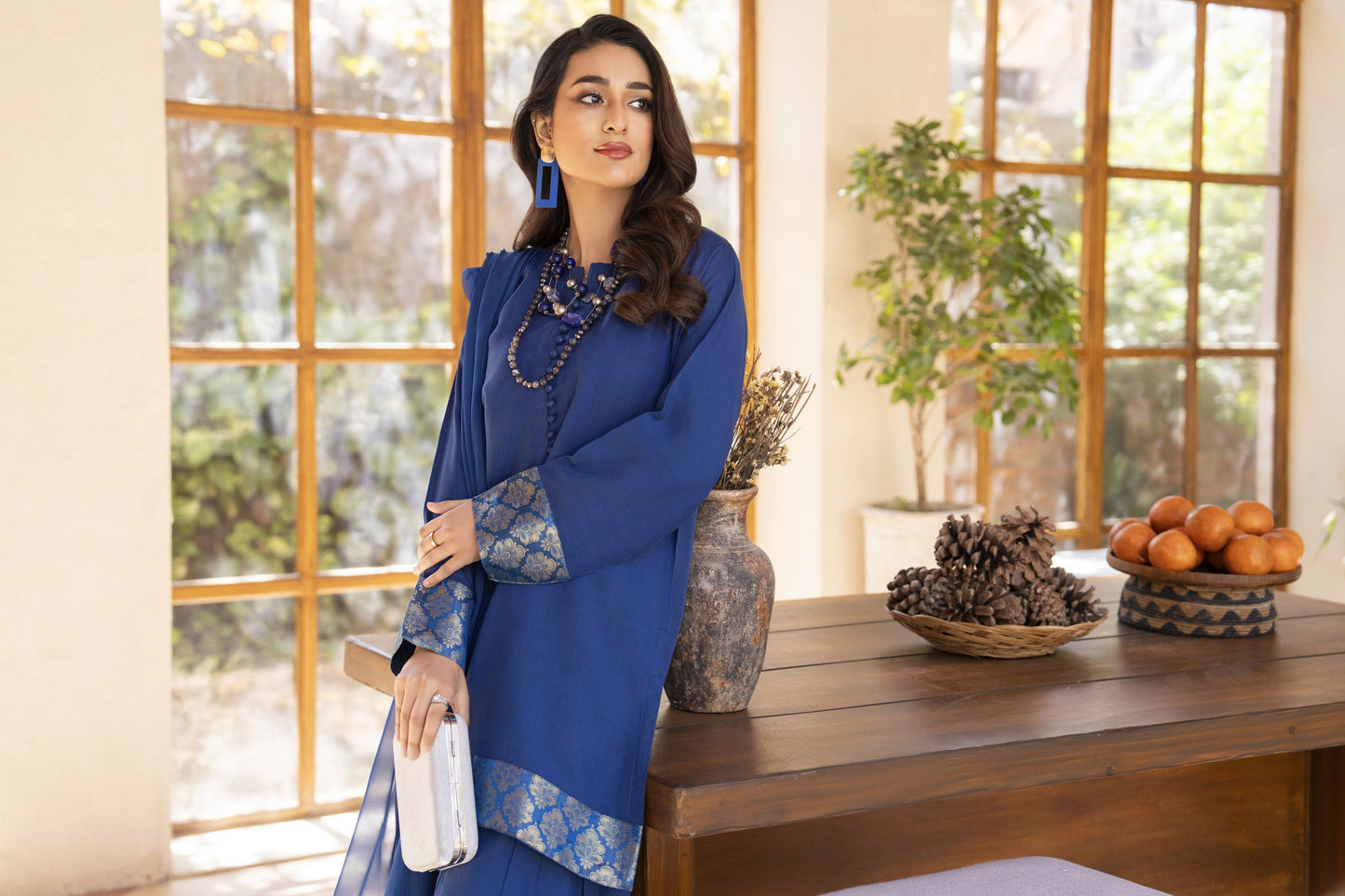 Blue Raw Silk Ready to Wear 3 Pcs Farshi Shalwar Dress