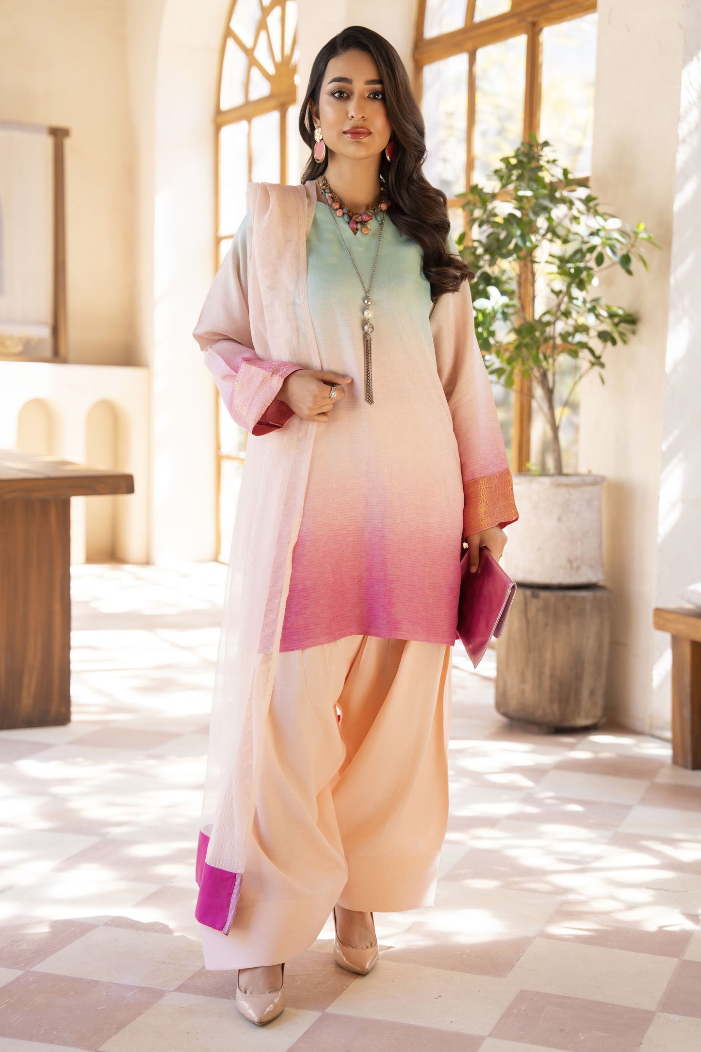 Candy Floss Ready to Wear 3 Pcs Raw Silk Farshi Shalwar Dress