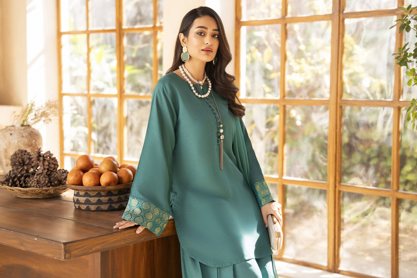 Teal Raw Silk Ready to Wear 3 Pcs Farshi Shalwar Dress
