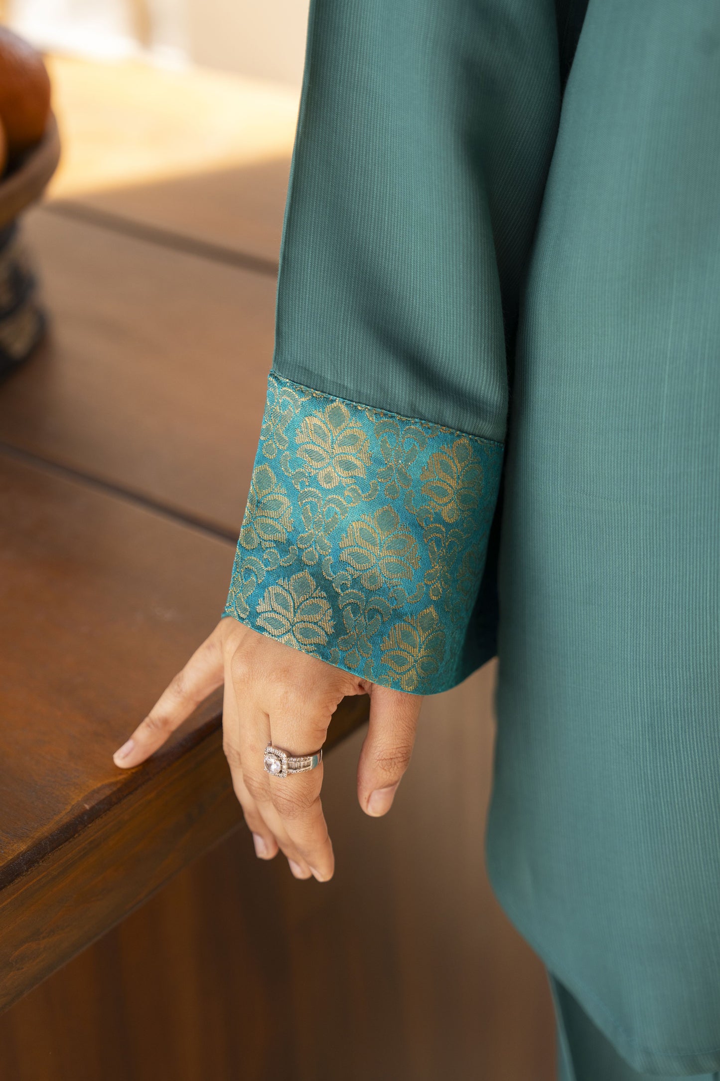 Teal Raw Silk Ready to Wear 3 Pcs Farshi Shalwar Dress
