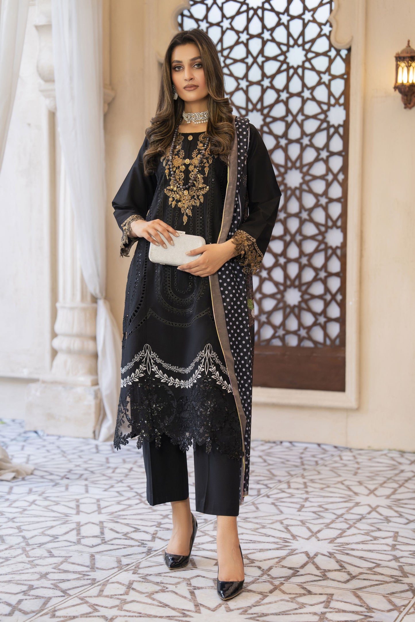 Black Gold Ready to Wear 3 Pcs Embroidered Dress