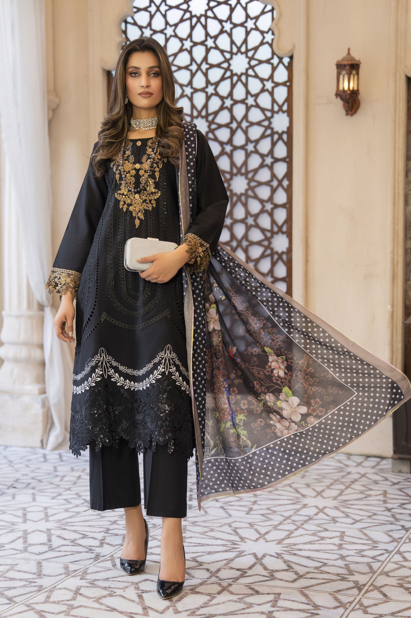 Black Gold Ready to Wear 3 Pcs Embroidered Dress