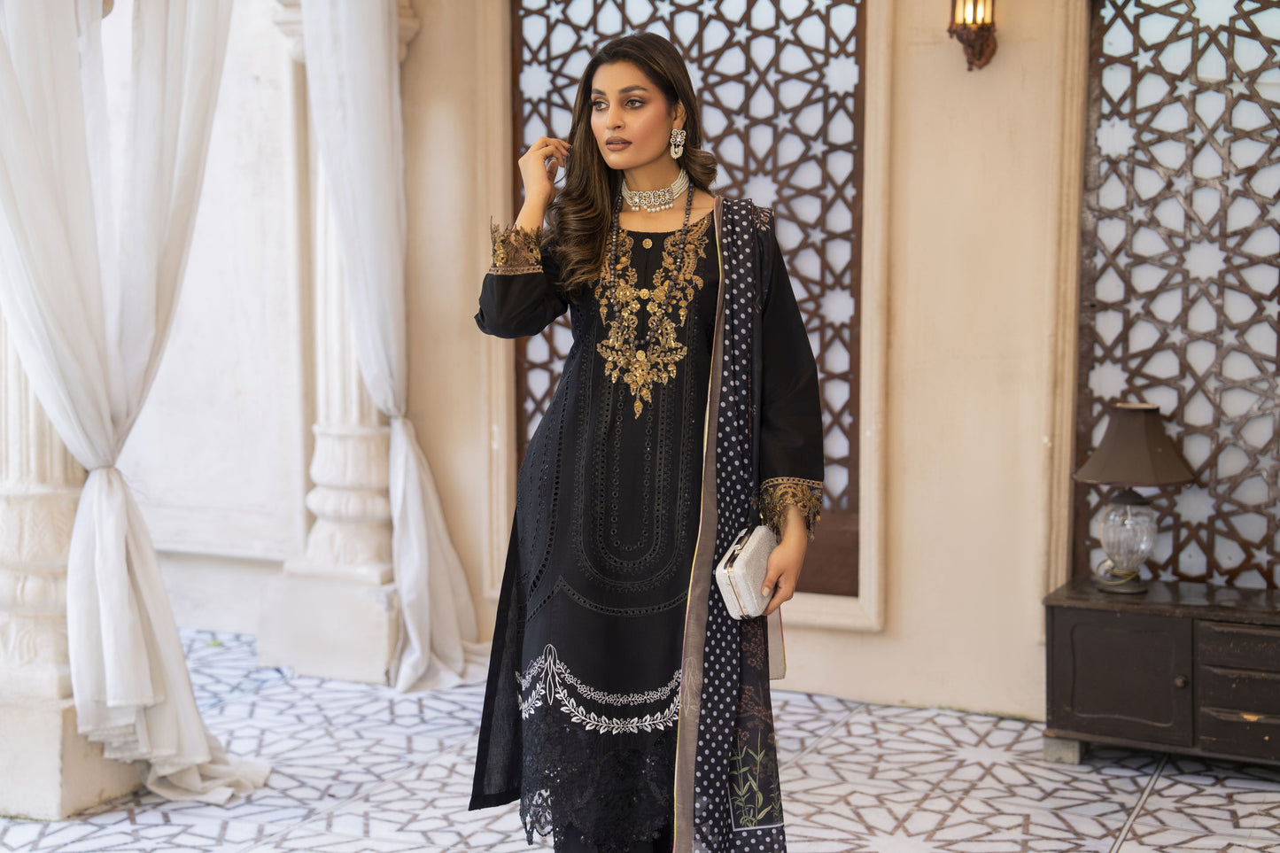 Black Gold Ready to Wear 3 Pcs Embroidered Dress