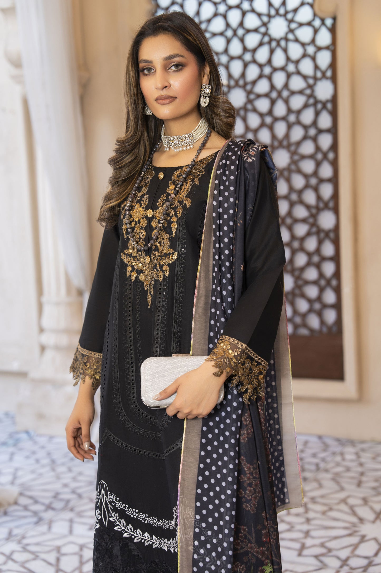 Black Gold Ready to Wear 3 Pcs Embroidered Dress